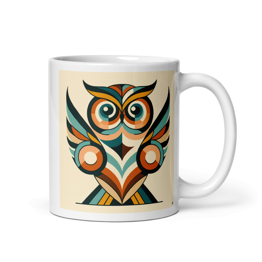 Retro Geometric Owl Illustration in Teal and Orange