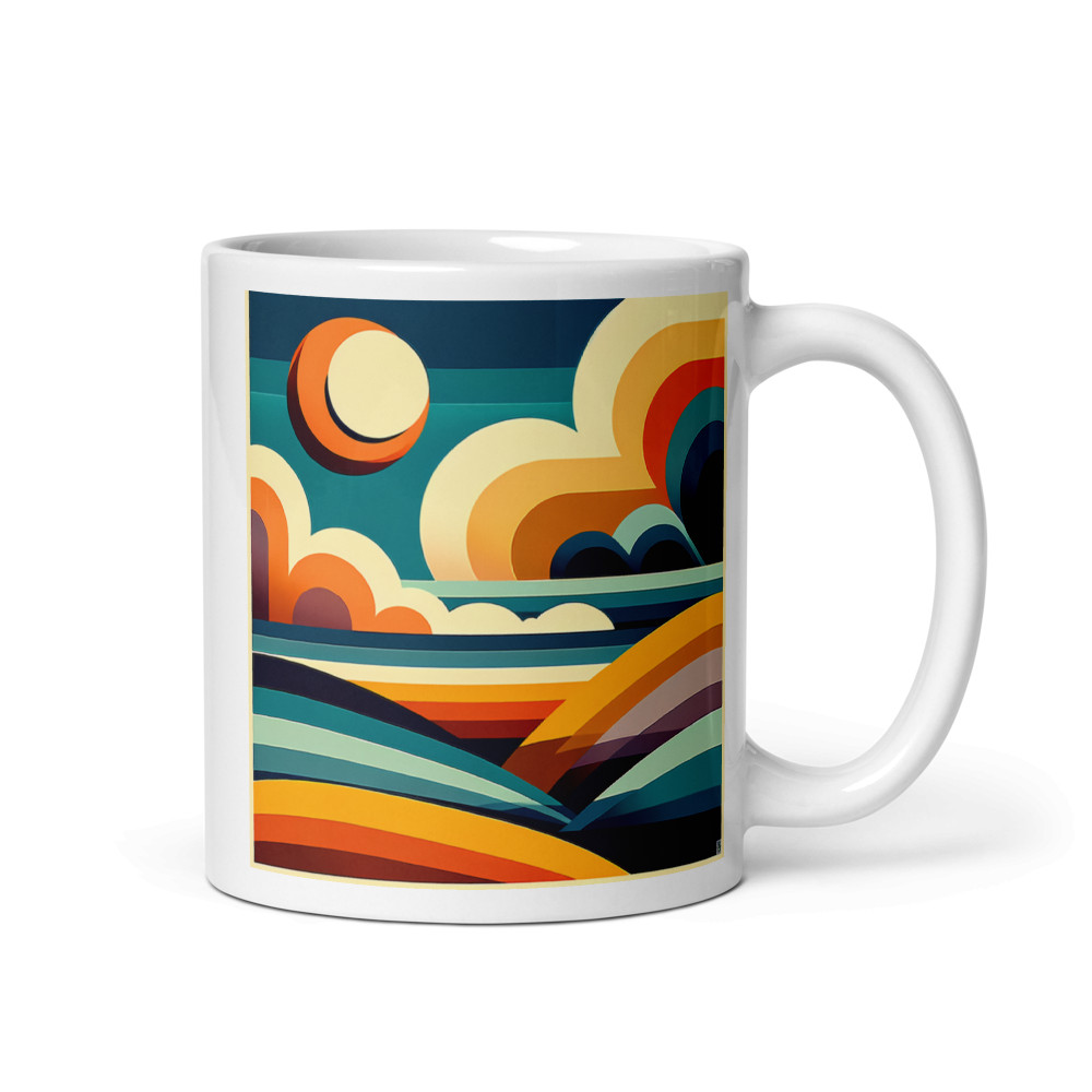 Geometric Sun Over Layered Hills Abstract Landscape