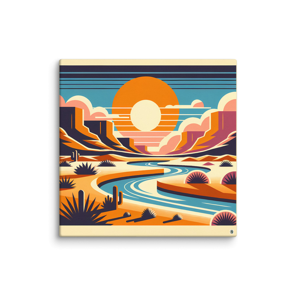 Geometric Desert Sunset with River and Canyons