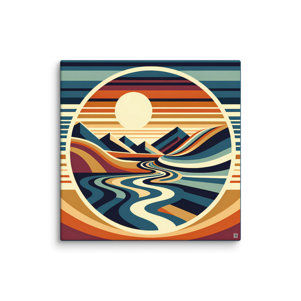 Abstract Sunset Mountains and Winding River — Canvas Print