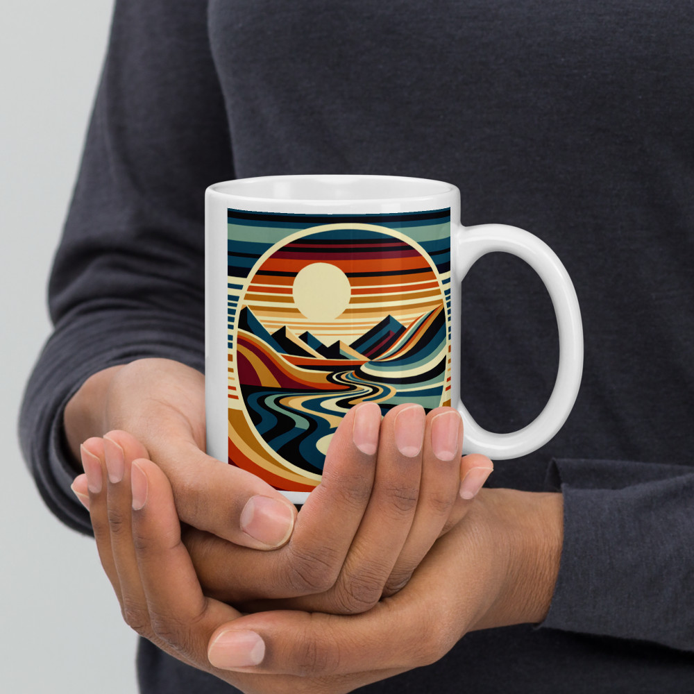 Abstract Sunset Mountains and Winding River