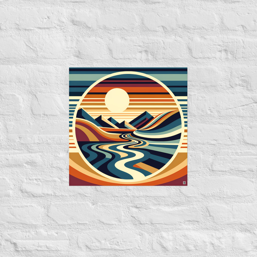 Abstract Sunset Mountains and Winding River