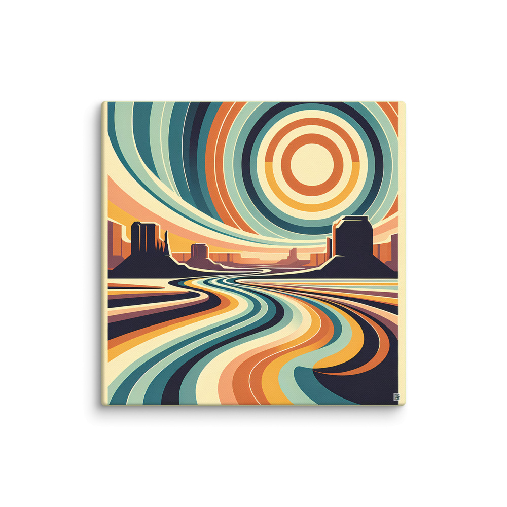 Abstract Desert River Under Concentric Sun — Canvas Print