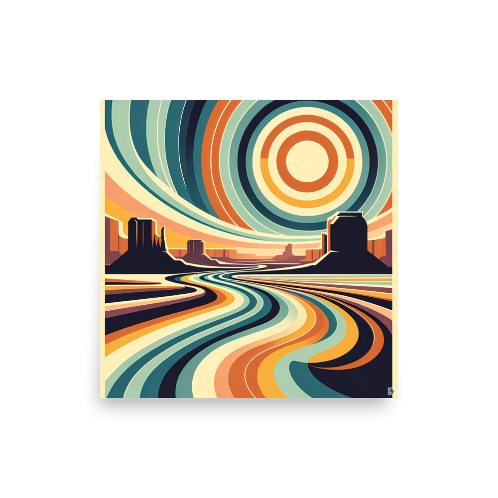 Abstract Desert River Under Concentric Sun