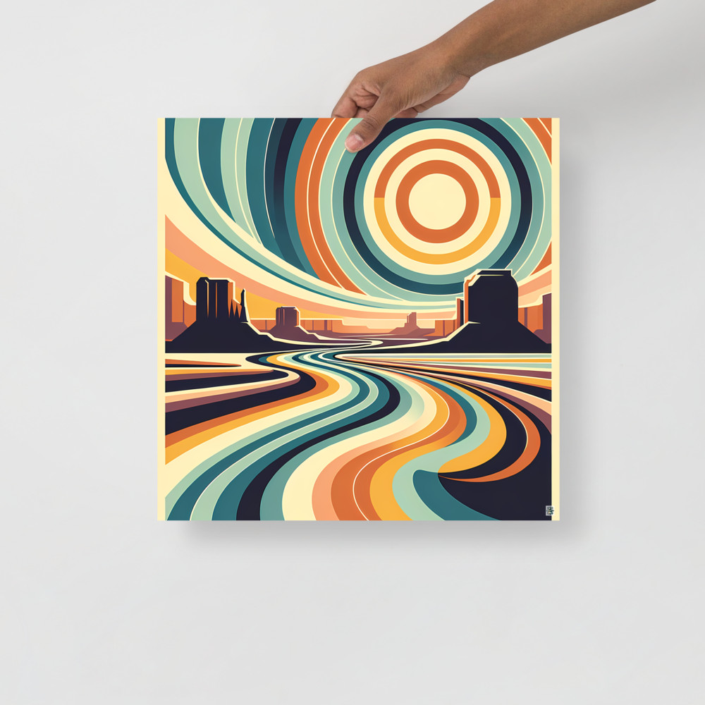 Abstract Desert River Under Concentric Sun