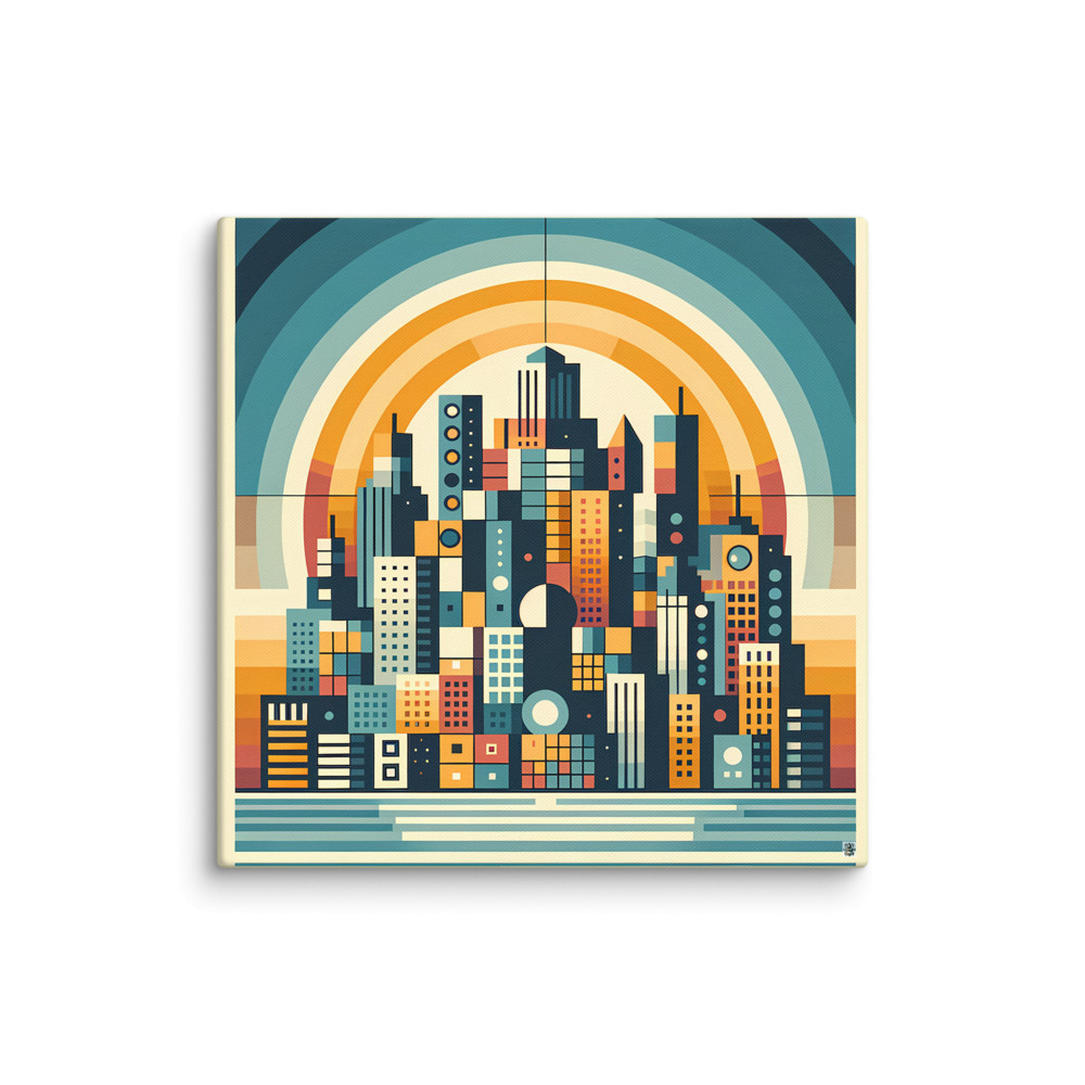 Geometric City Skyline with Retro Sunset Arches