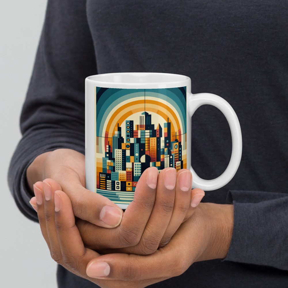 Geometric City Skyline with Retro Sunset Arches