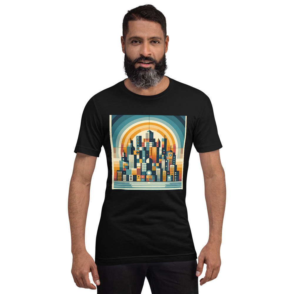 Geometric City Skyline with Retro Sunset Arches