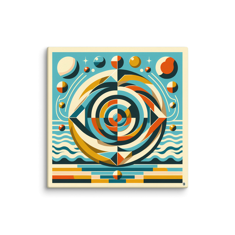 Geometric Spiral Eye in Teal and Ochre — Canvas Print