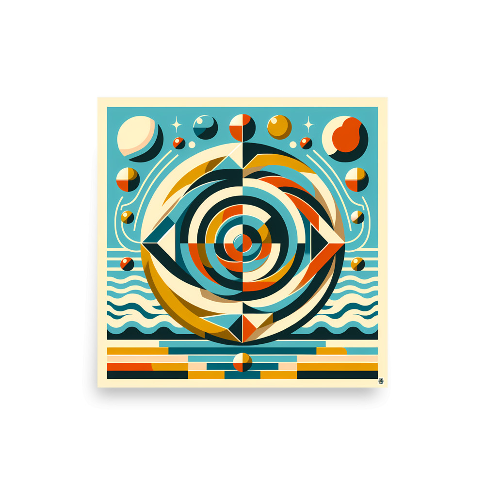 Geometric Spiral Eye in Teal and Ochre — Art Print