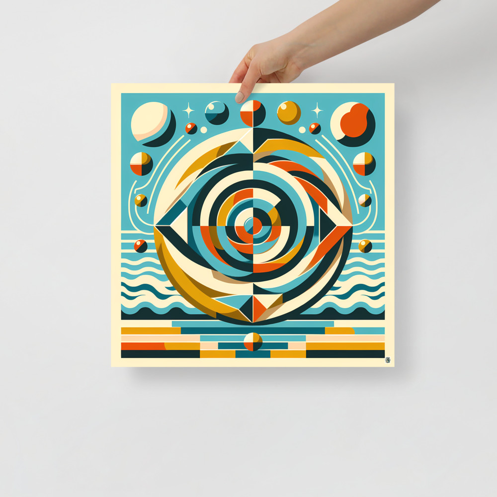 Geometric Spiral Eye in Teal and Ochre