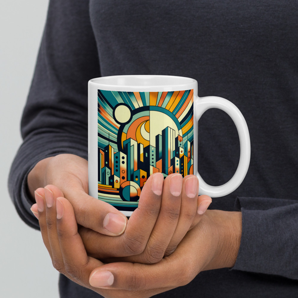 Geometric City Skyline with Sunburst
