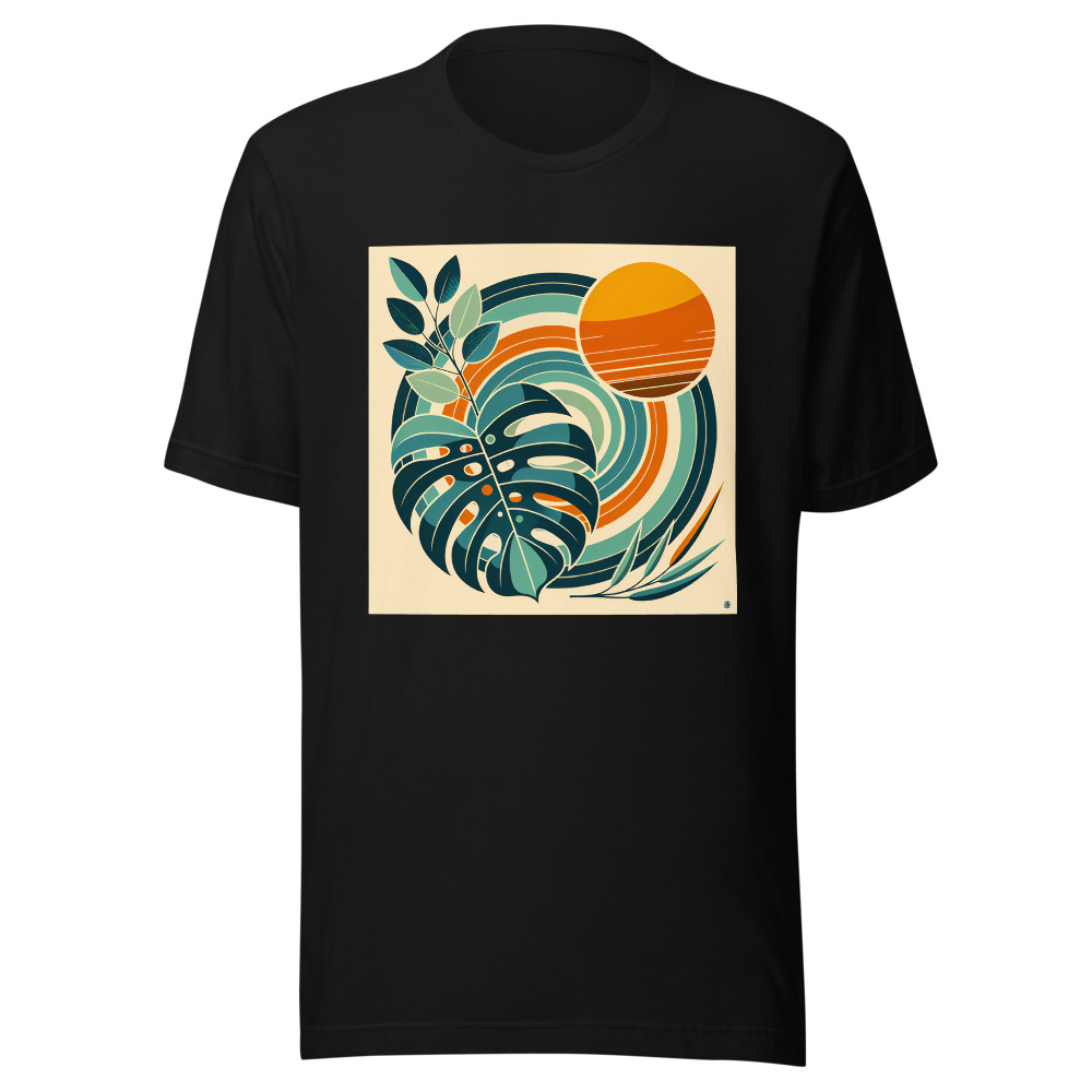Geometric Monstera Leaves with Retro Sun Circles