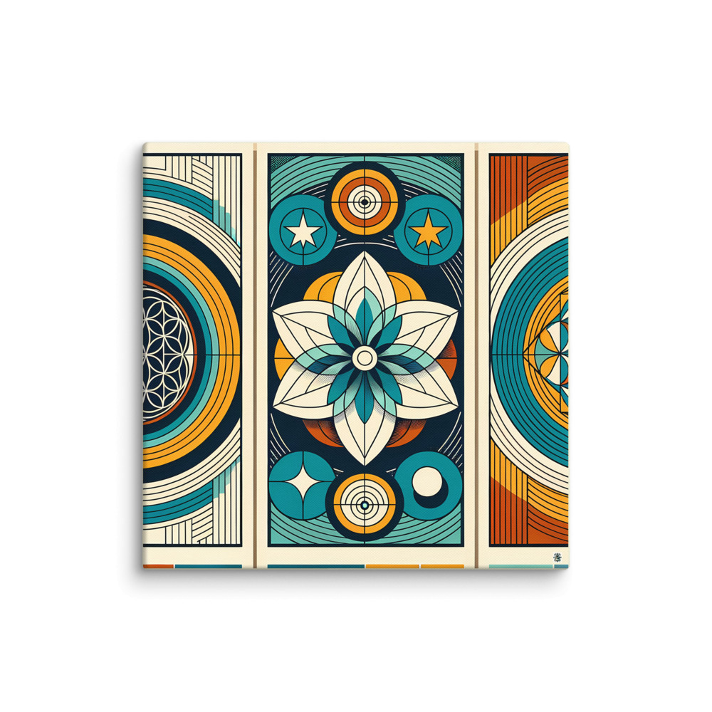 Sacred Geometry Lotus Mandala in Teal and Ochre — Canvas Print