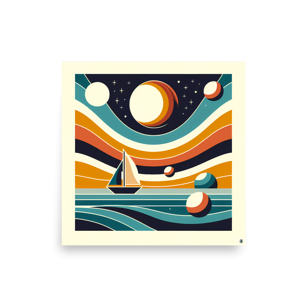 Abstract Sailboat Under Planets — Art Print