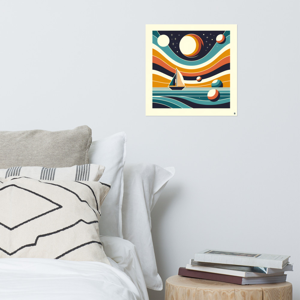 Abstract Sailboat Under Planets