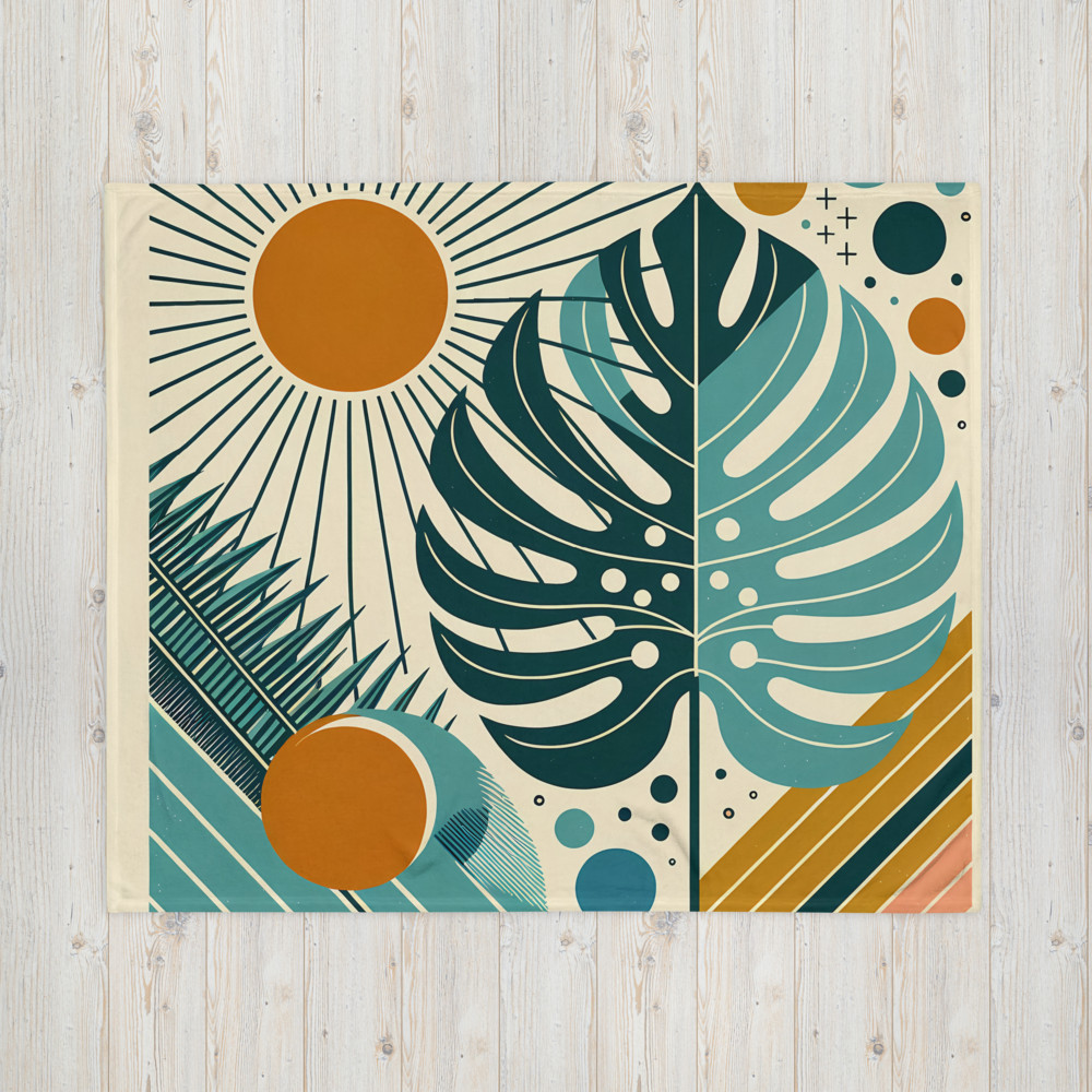 Geometric Monstera Leaves with Sunburst