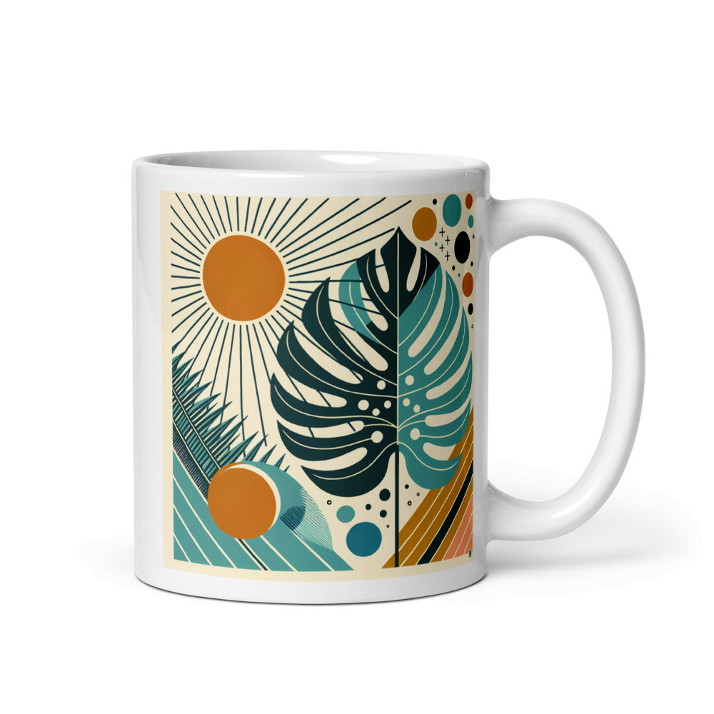 Geometric Monstera Leaves with Sunburst