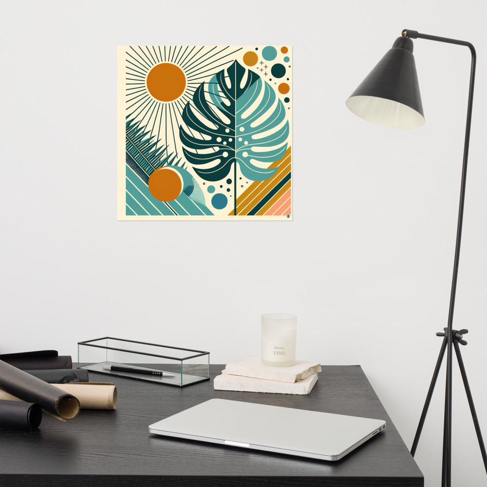Geometric Monstera Leaves with Sunburst