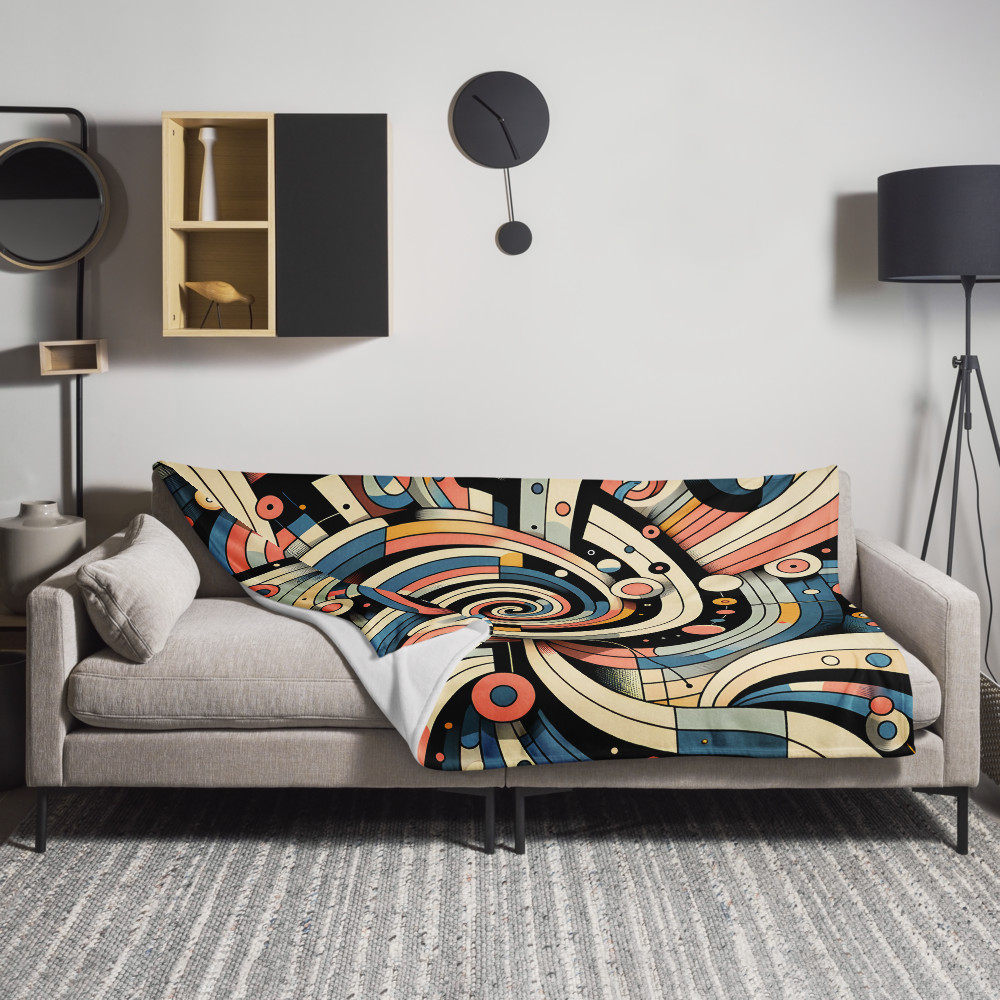 Retro Geometric Spiral Abstract in Teal and Coral
