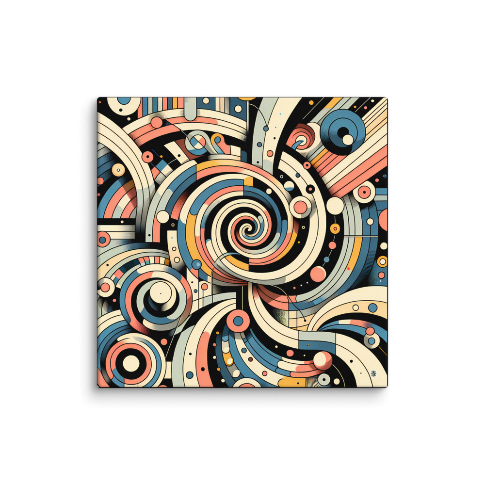 Retro Geometric Spiral Abstract in Teal and Coral — Canvas Print