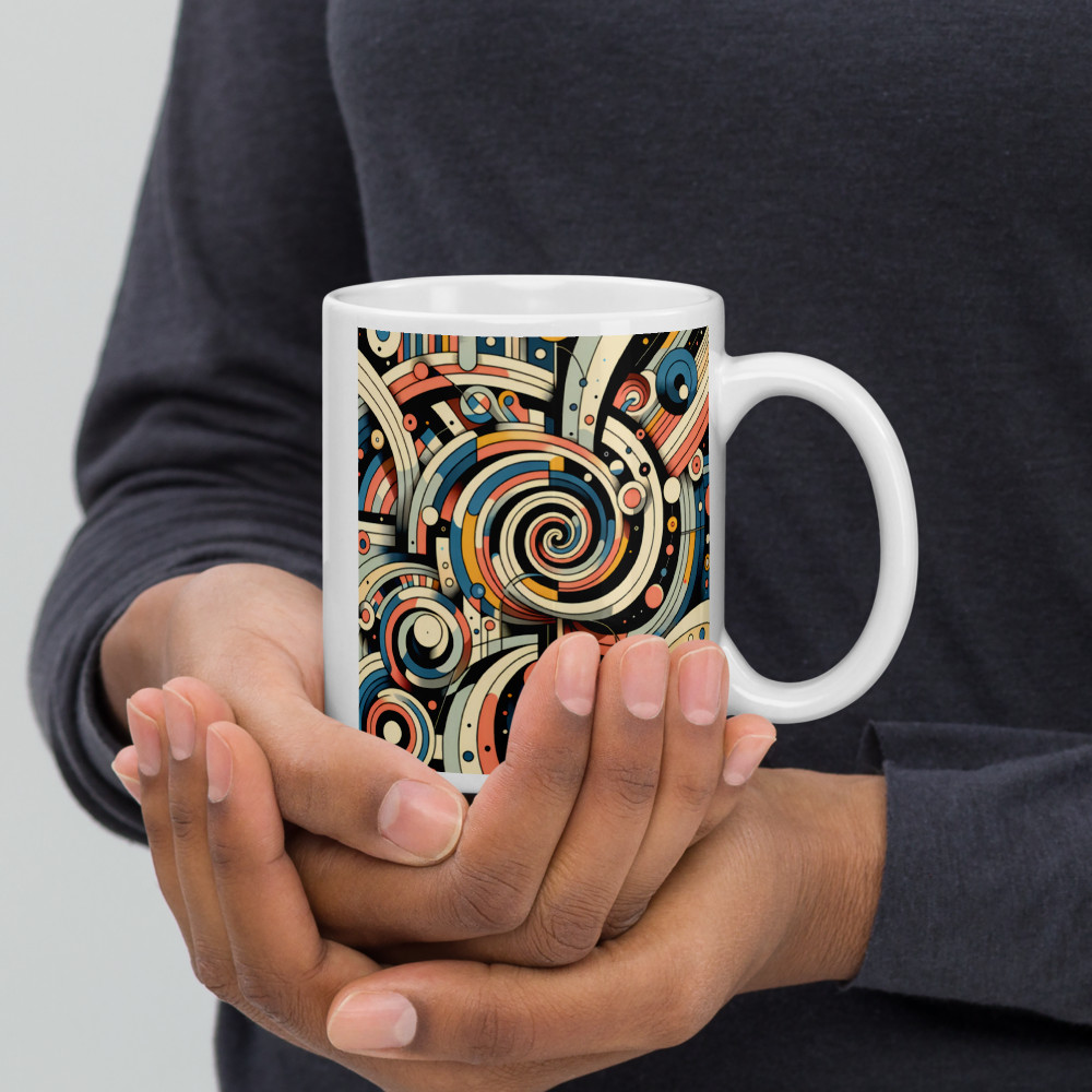 Retro Geometric Spiral Abstract in Teal and Coral