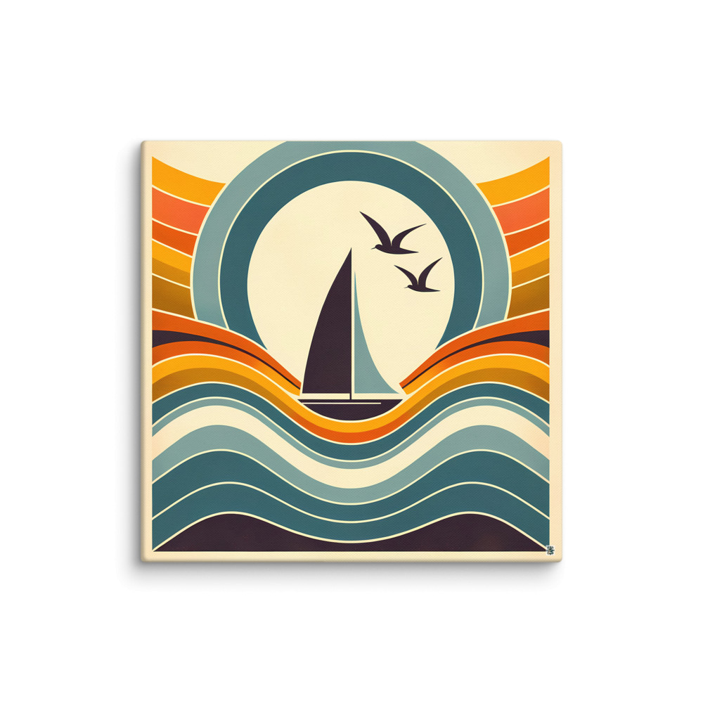 Minimal Sailboat Sunset Waves — Canvas Print
