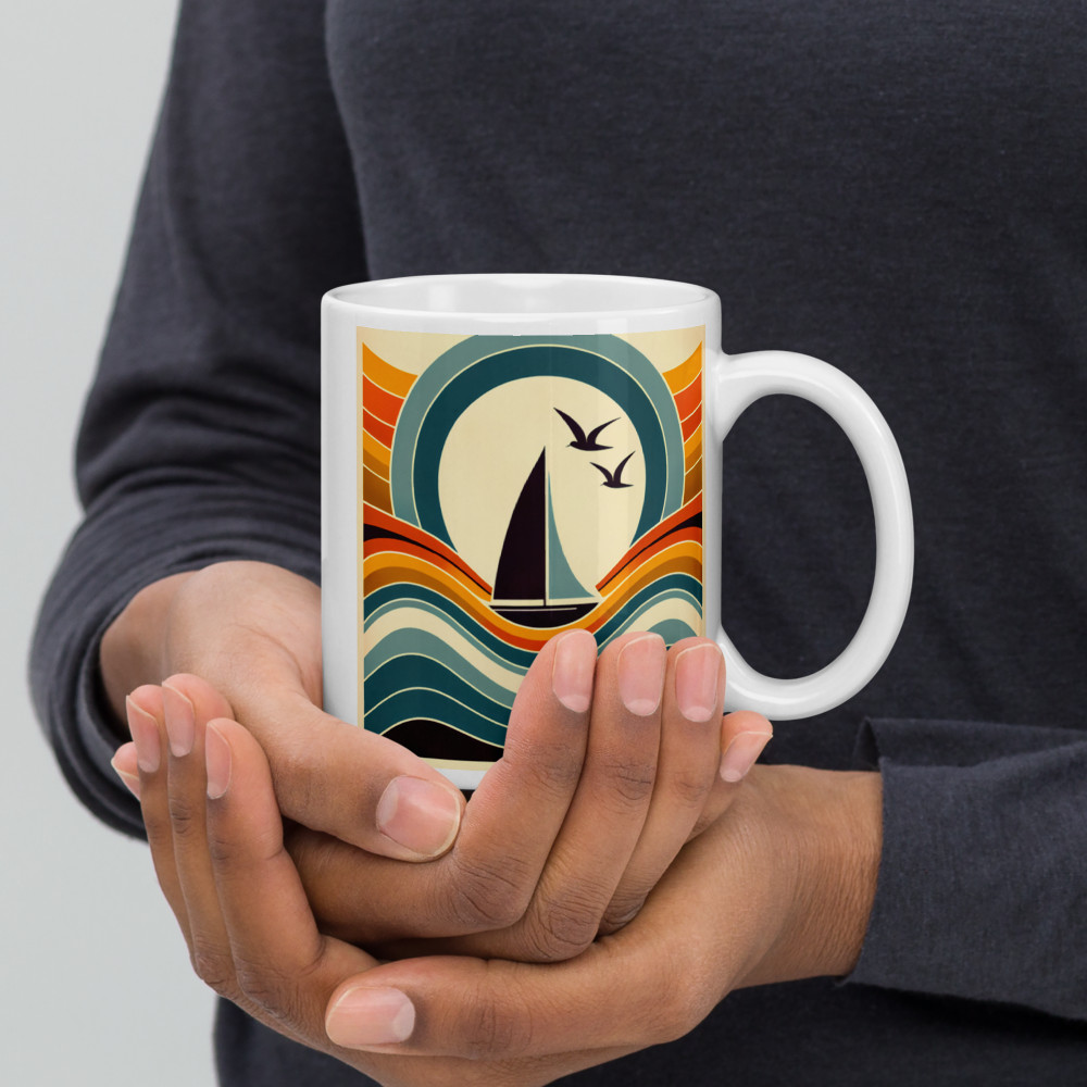 Minimal Sailboat Sunset Waves