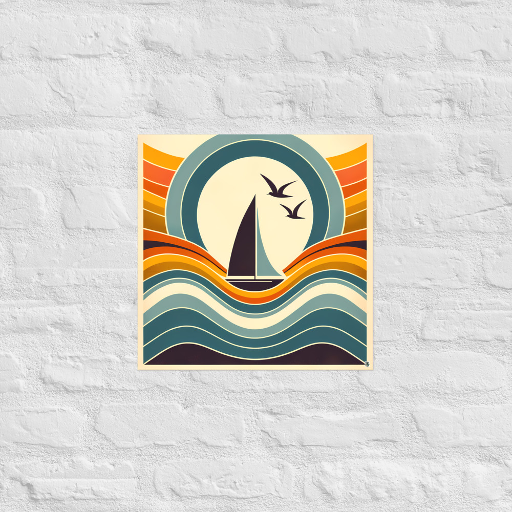 Minimal Sailboat Sunset Waves