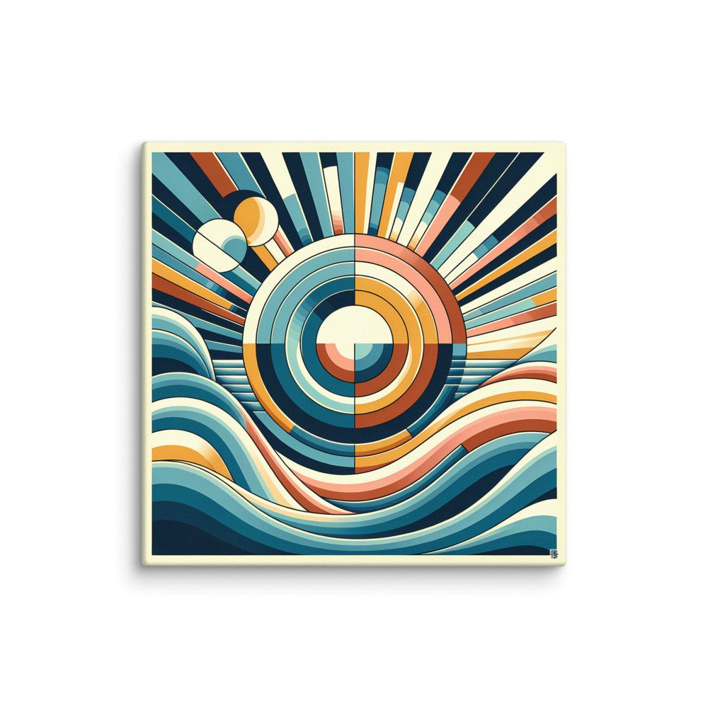 Geometric Sun and Waves Abstract — Canvas Print