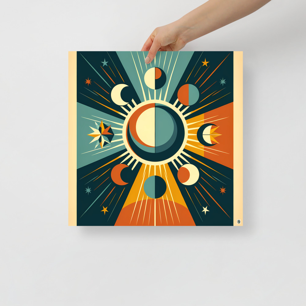 Geometric Sun and Moon Phases Celestial Rays