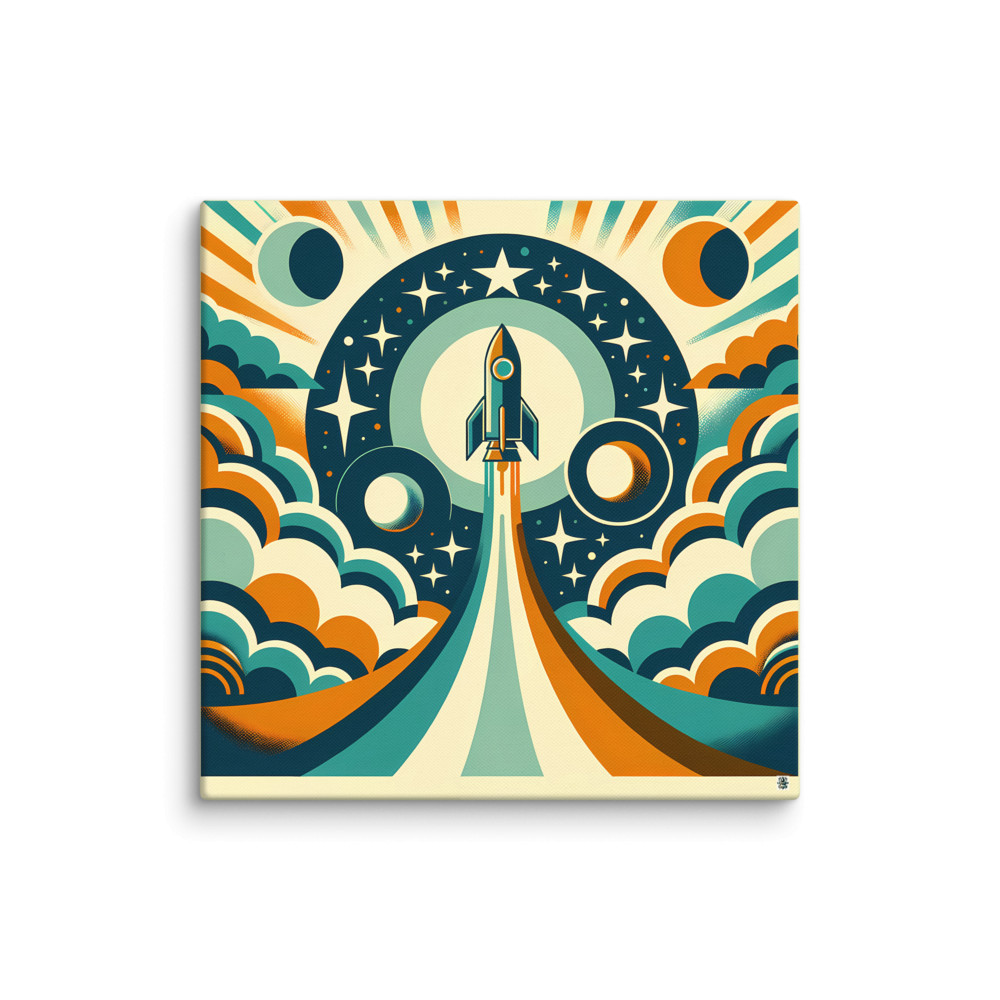 Retro Rocket Launch Sticker Icon — Canvas Print