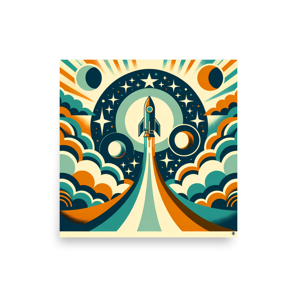 Retro Rocket Launch Sticker Icon — Art Print