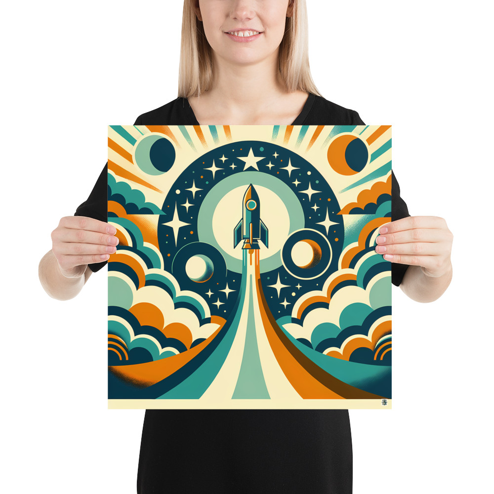Retro Rocket Launch Sticker Icon