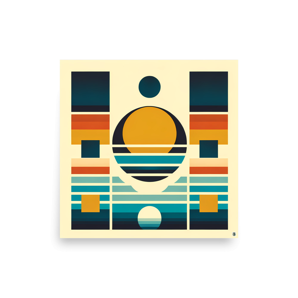 Geometric Sunset Shapes in Retro Stripes — Art Print