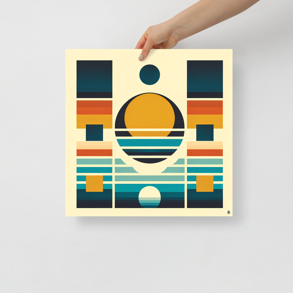 Geometric Sunset Shapes in Retro Stripes