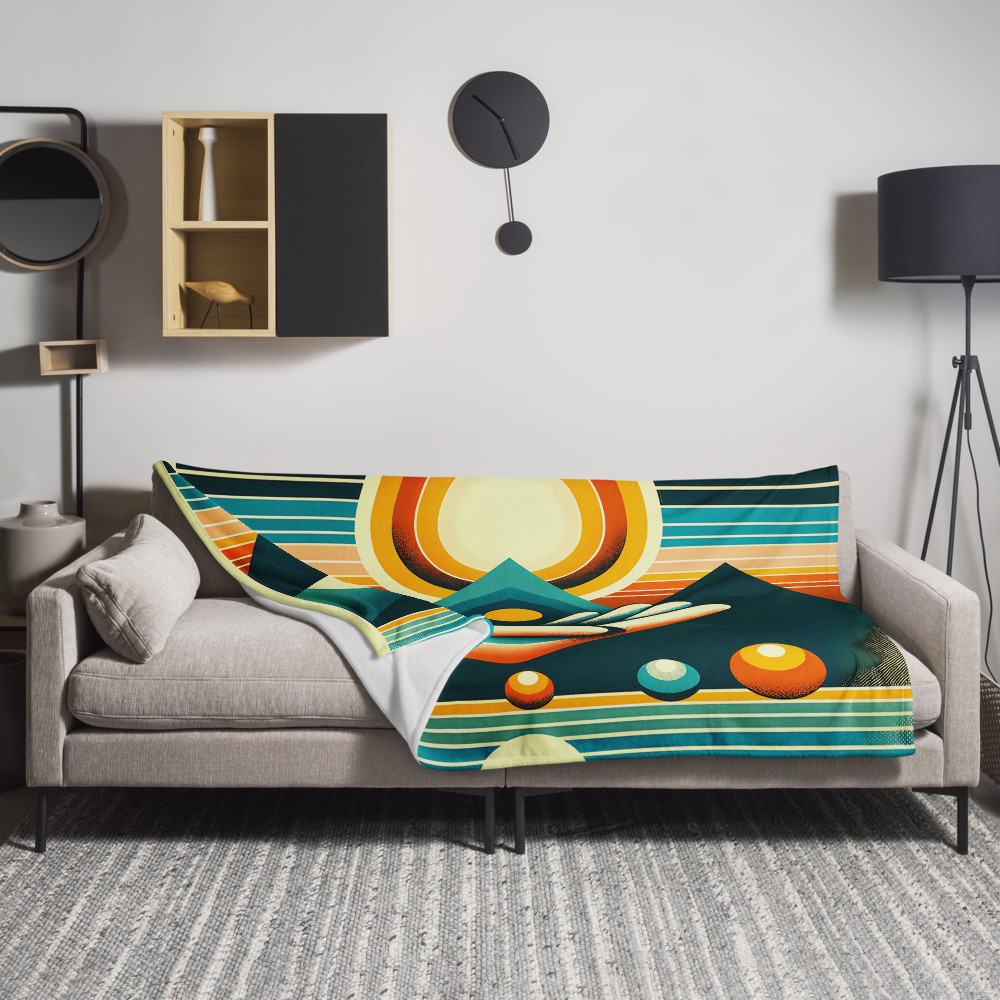 Retro Geometric Sun Over Mountains