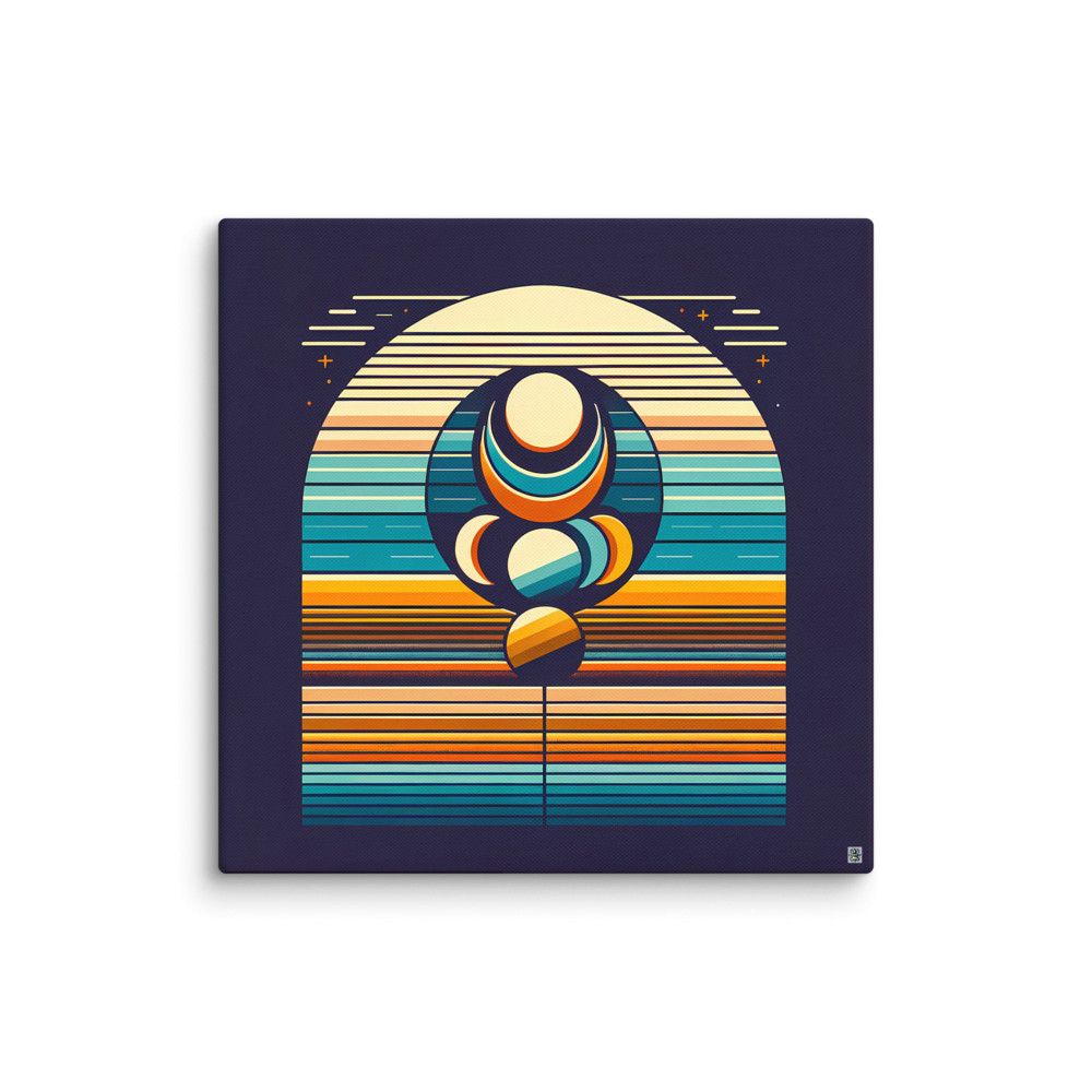 Geometric Moon Phases Over Retro Stripes — Canvas Print