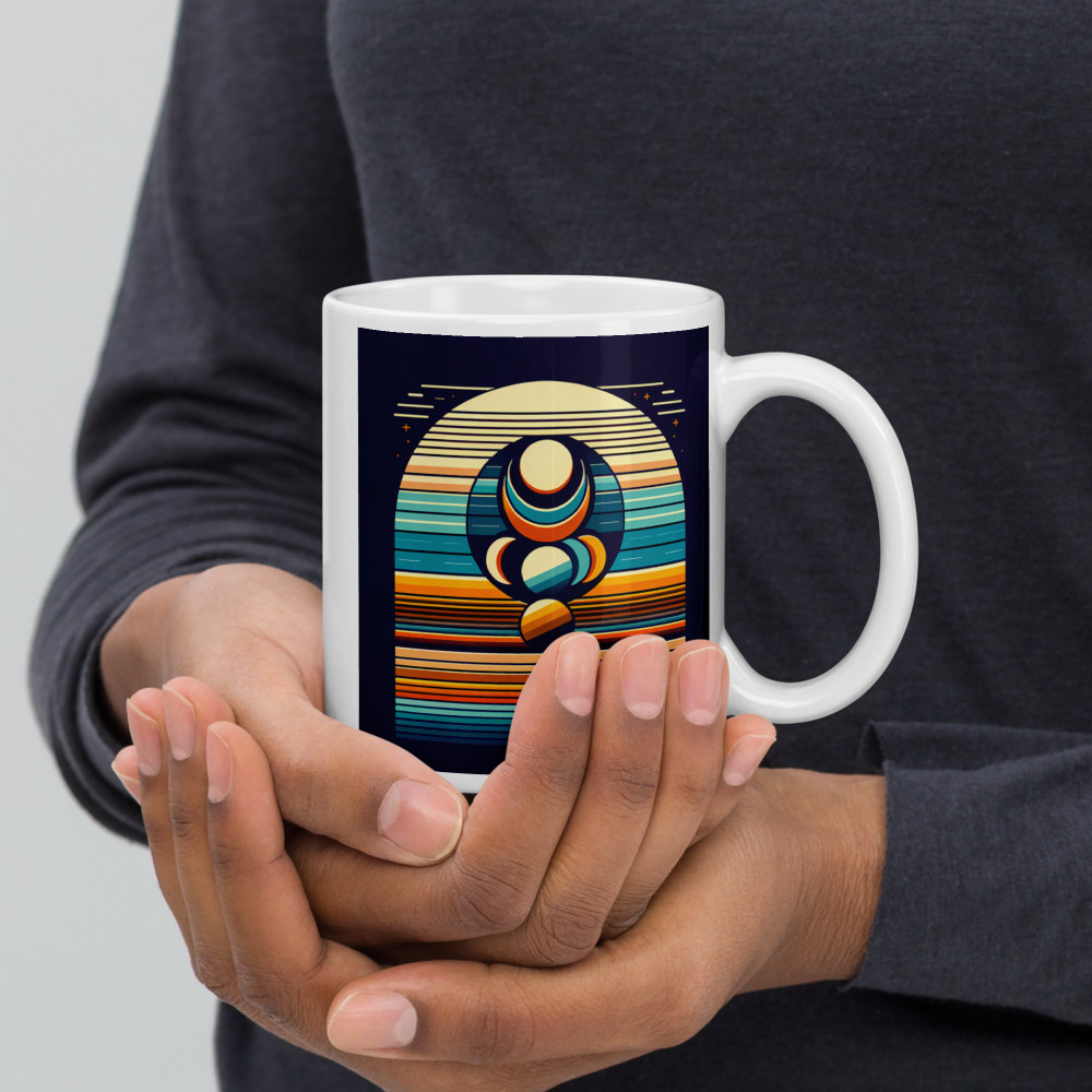 Geometric Moon Phases Over Retro Stripes