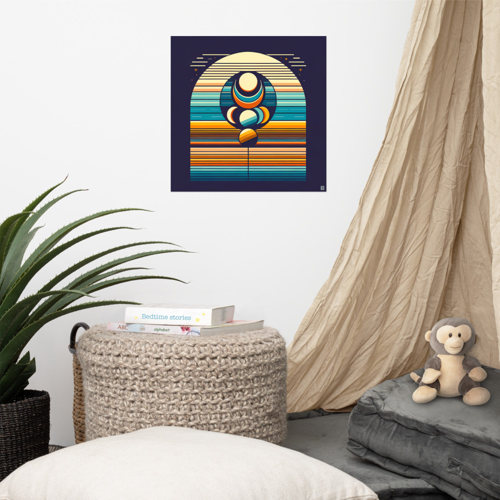 Geometric Moon Phases Over Retro Stripes