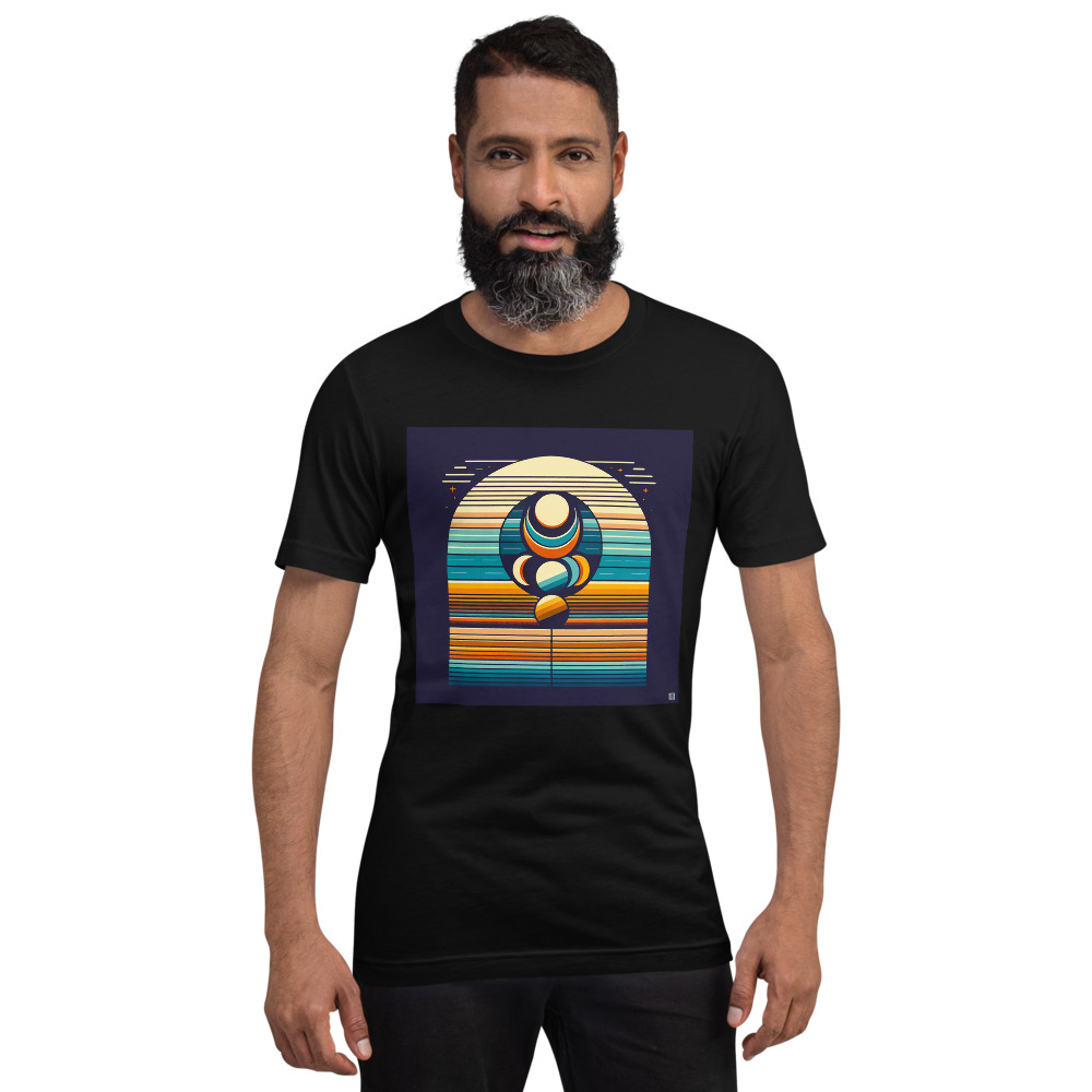 Geometric Moon Phases Over Retro Stripes