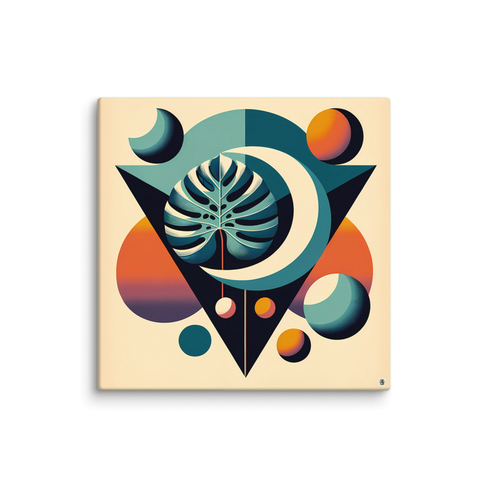 Geometric Monstera Leaf in Teal and Orange — Canvas Print