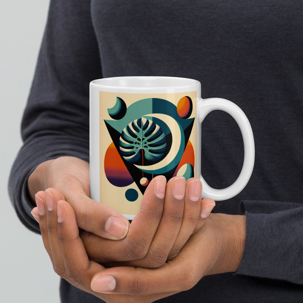 Geometric Monstera Leaf in Teal and Orange