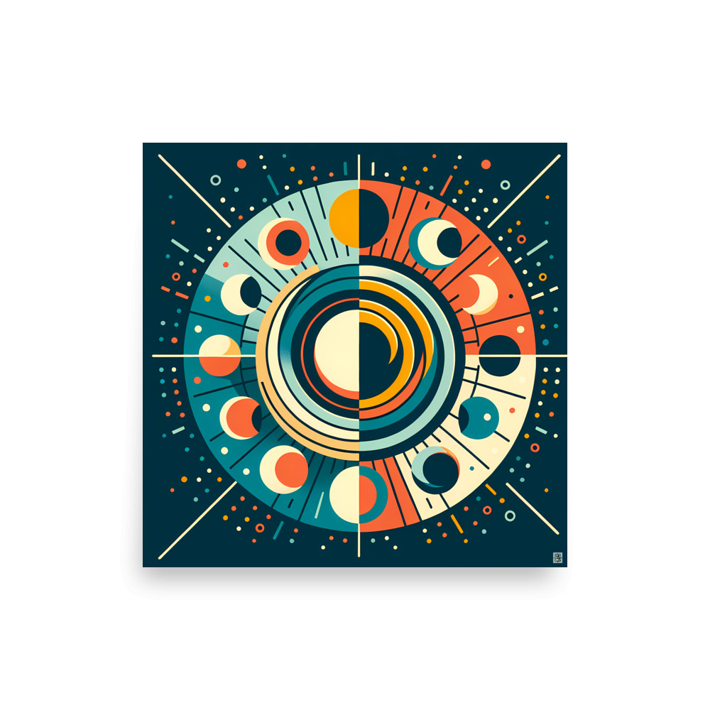 Geometric Sun and Moon Phases Mandala — Art Print