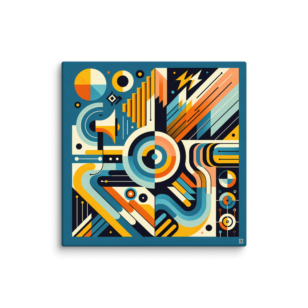 Bold Geometric Letterform Abstract in Teal and Orange — Canvas Print