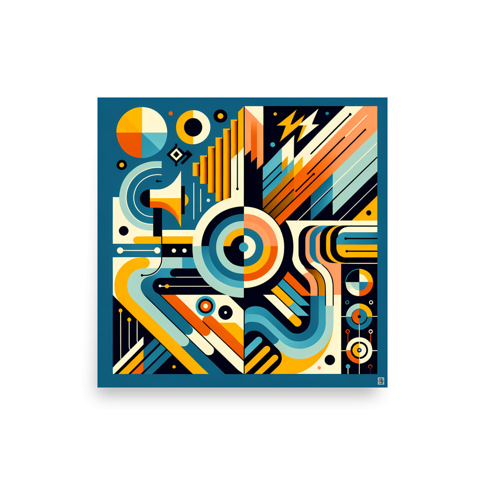 Bold Geometric Letterform Abstract in Teal and Orange — Art Print