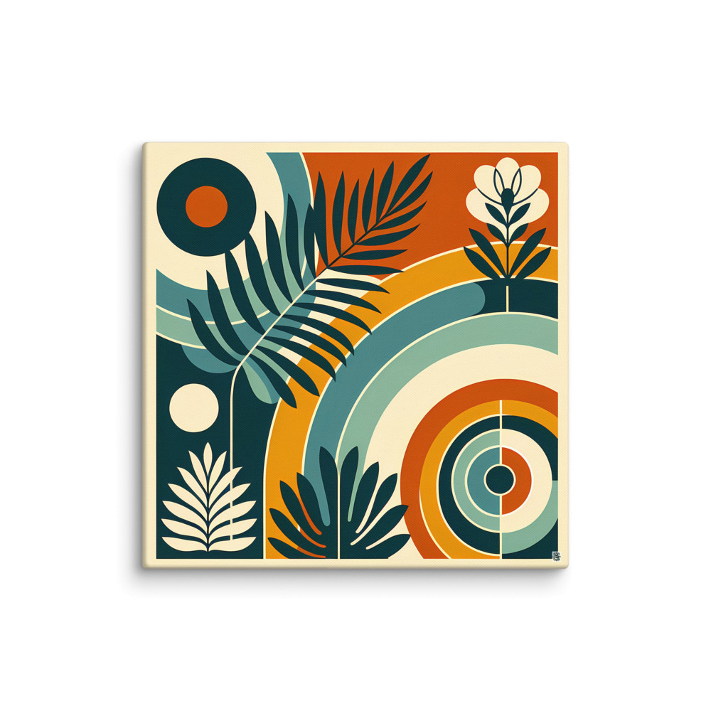 Abstract Botanical Arches in Teal and Burnt Orange — Canvas Print