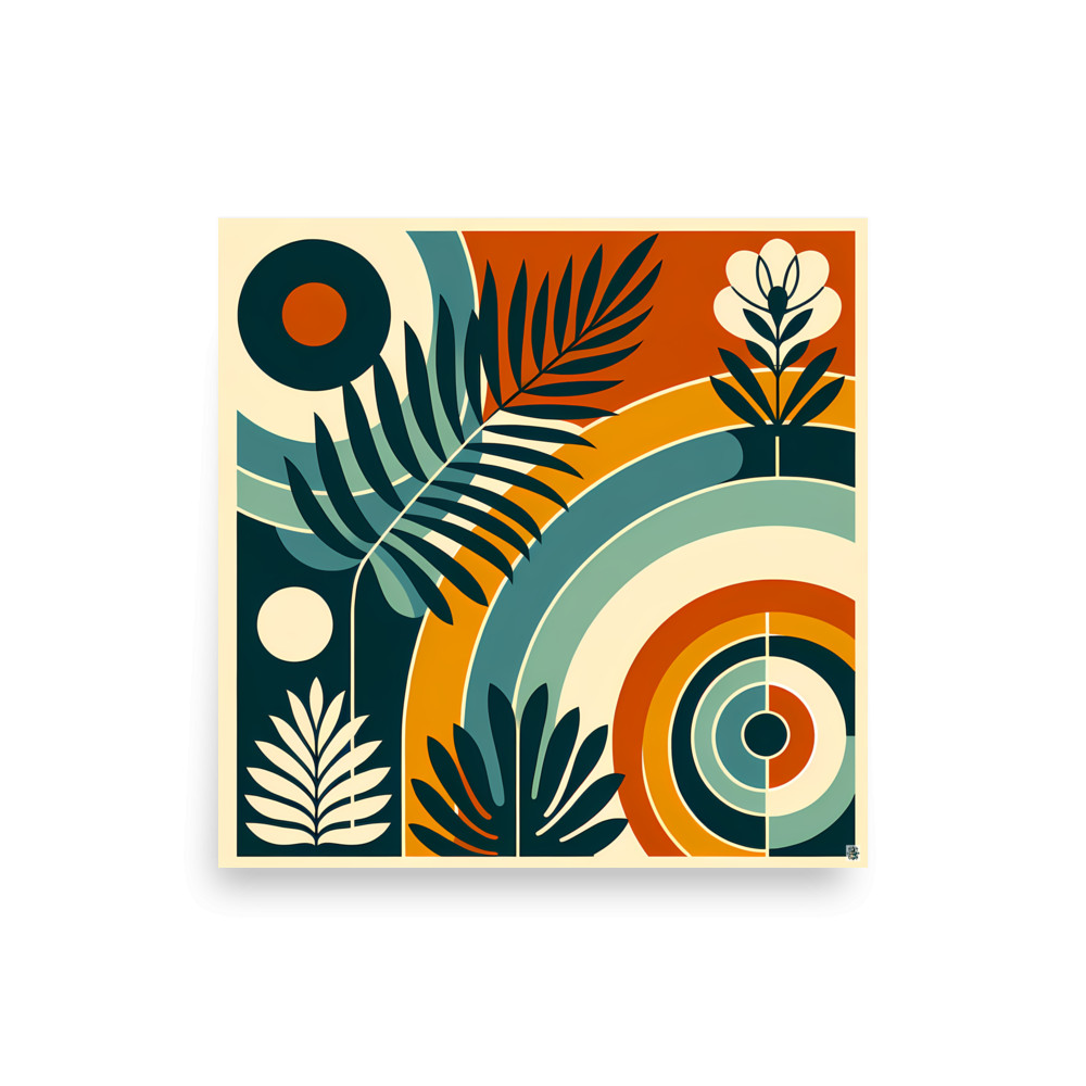 Abstract Botanical Arches in Teal and Burnt Orange — Art Print