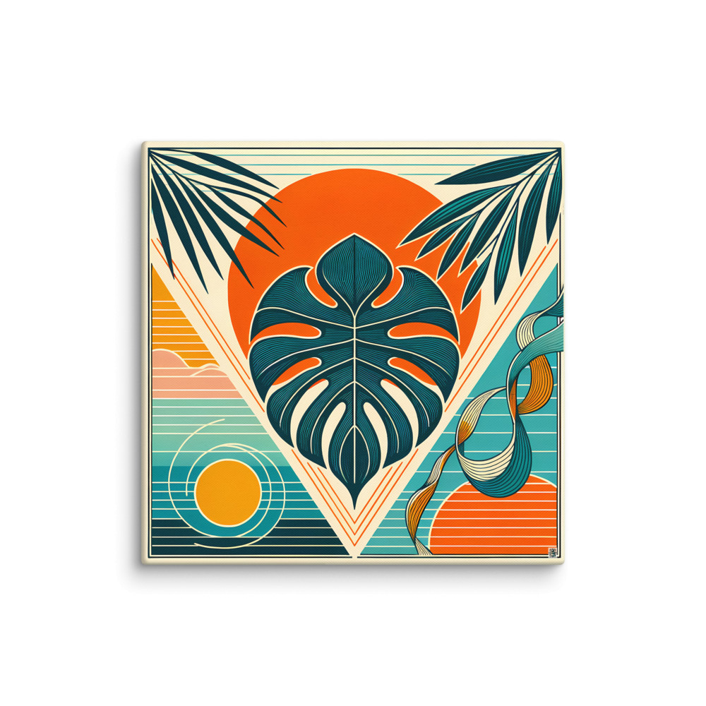 Geometric Monstera Leaf Sunset — Canvas Print