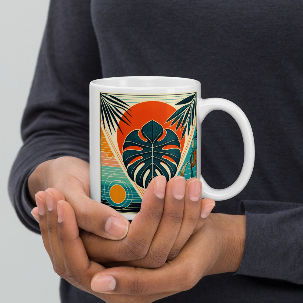 Geometric Monstera Leaf Sunset